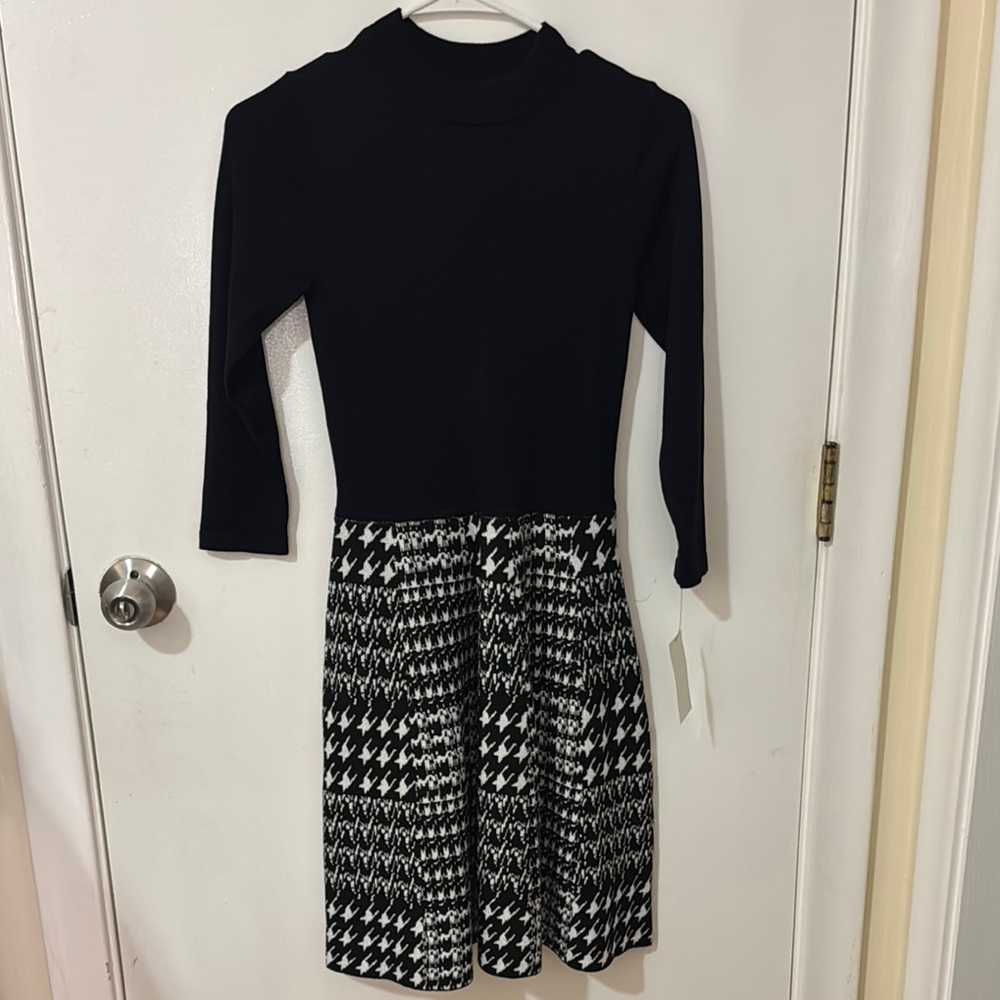 Elegant Black and White Houndstooth Dress